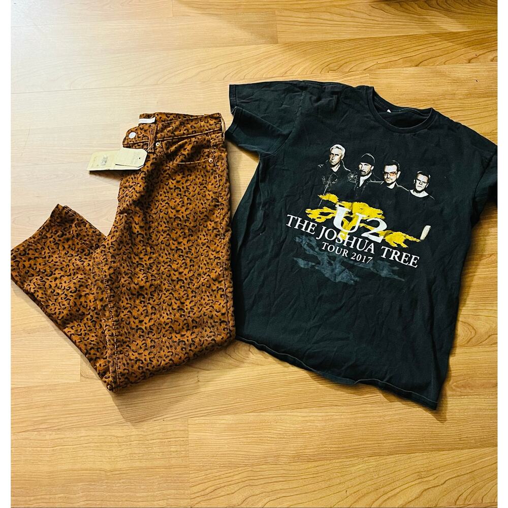 Levi’s Wedgie Straight Corduroy Pants Cheetah Print Brown High Rise Size 30x28